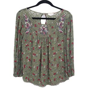 Mason & Belle Embroidered Top Women S Green Boho Peasant Prairie Peasant Cottage